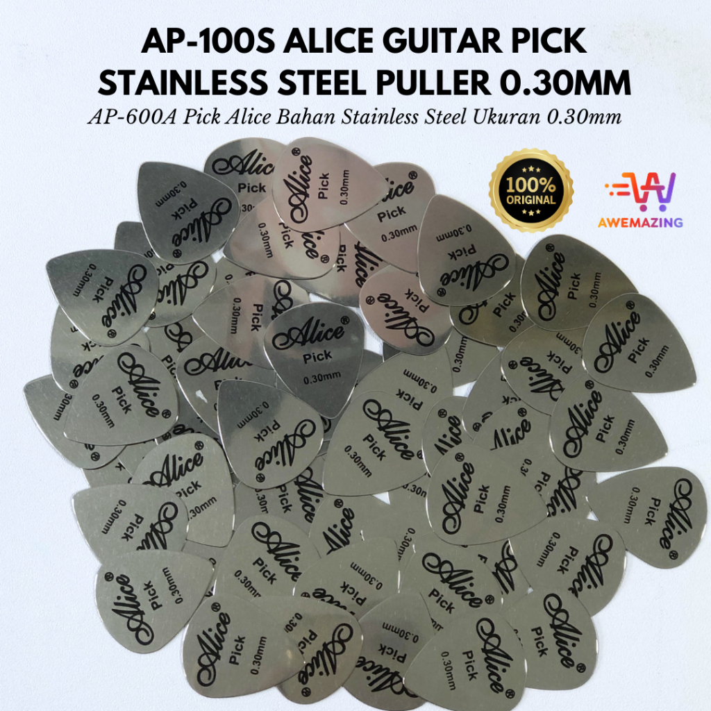 Pick Gitar Alice AP-100S Bahan Stainless Steel Ukuran 0.30mm (SATUAN) / Guitar Pick Alice Stainless 