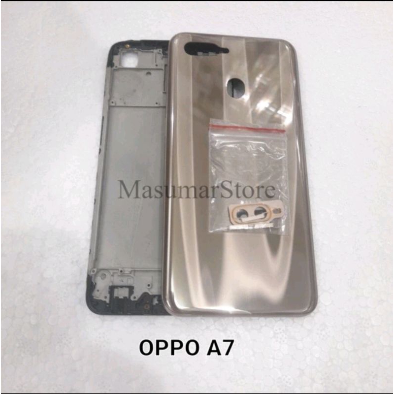 KESING HOUSING CASING FULL SET OPPO A7 FRAME +  RING LENSA KAMERA