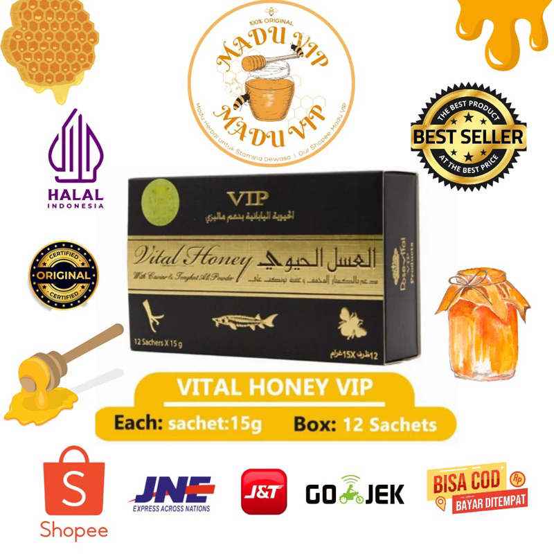 VIP Vital Honey Original 100% (1 box isi 12 sachet) Madu Kuat pria Etumax
