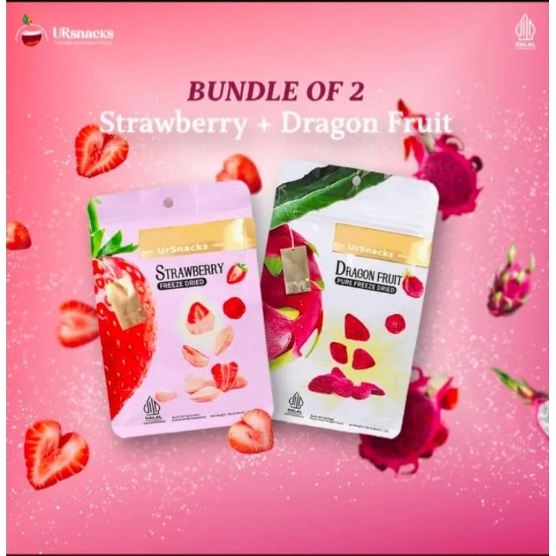 

TYL URSNACK BUNDLE 2 Rasa Strawberry & Buah Naga Freeze Dried Snack Keripik Cemilan Enak Halal & Bpom