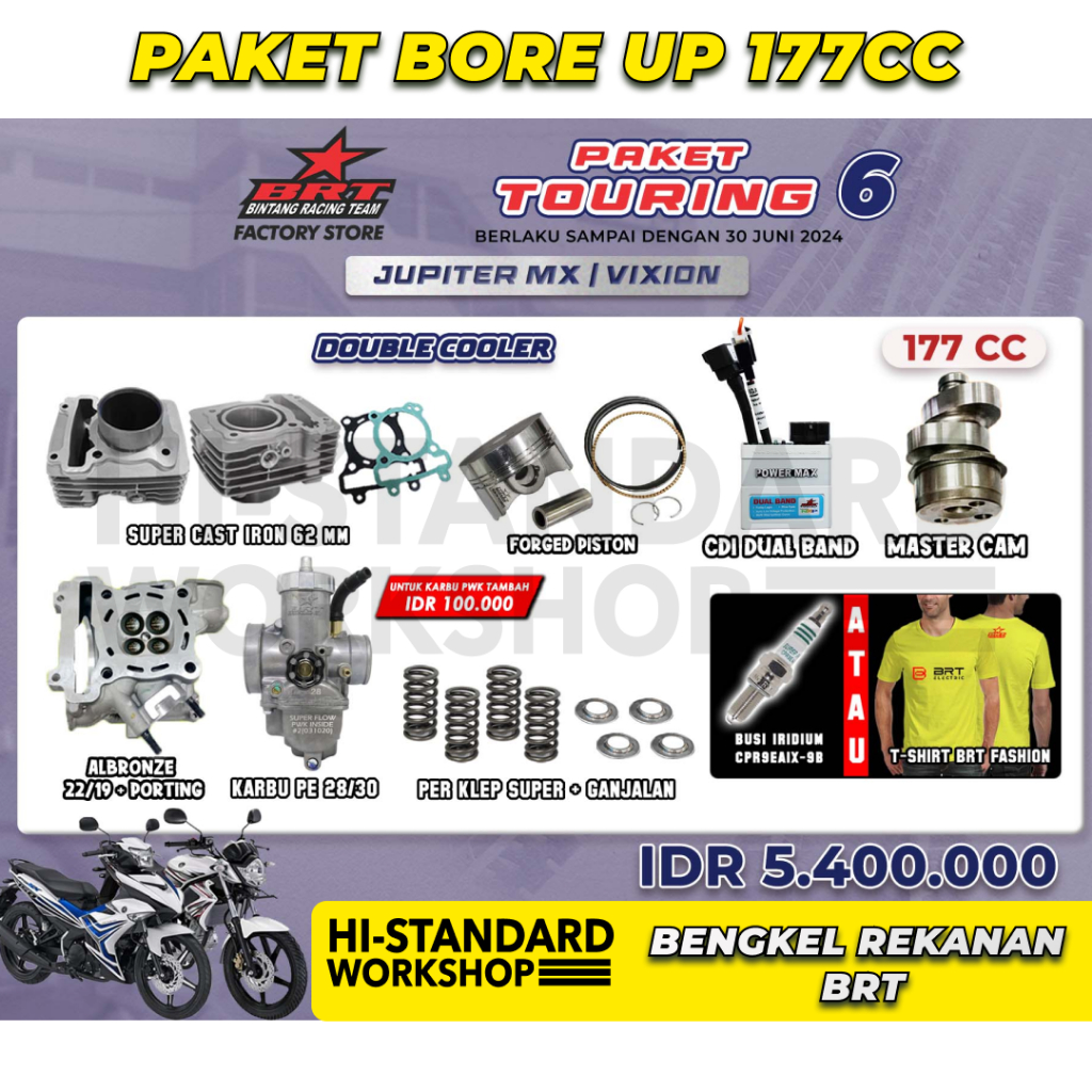 PAKET TOURING 6 BORE UP 177CC JUPITER MX OLD OJMX BLOK CAST IRON 62 PISTON FORGED 62 CDI POWERMAX NO