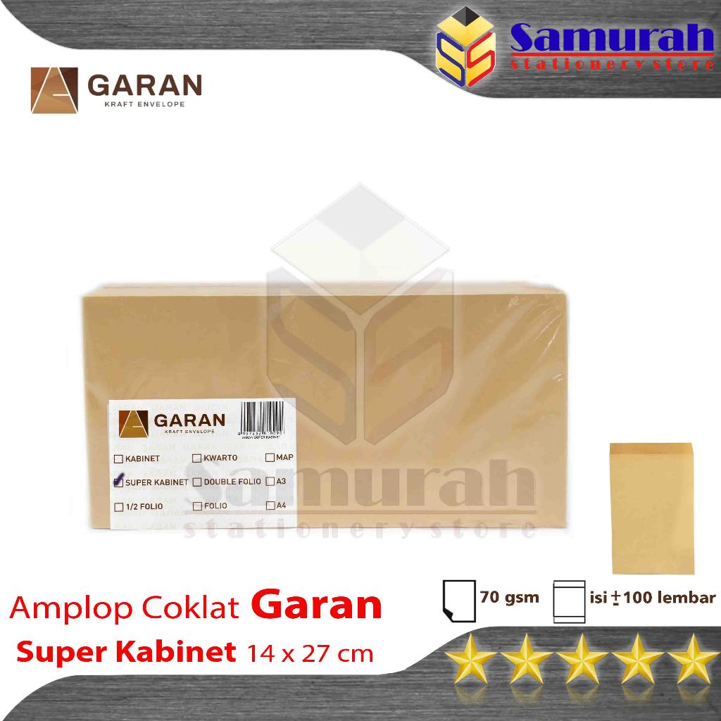 

Amplop Kertas Coklat GARAN Ukuran Super Kabinet 14 x 27 cm 1 pak isi 100 / Amplop Gaji 70 Gsm - Gram Super Cabinet 14x27