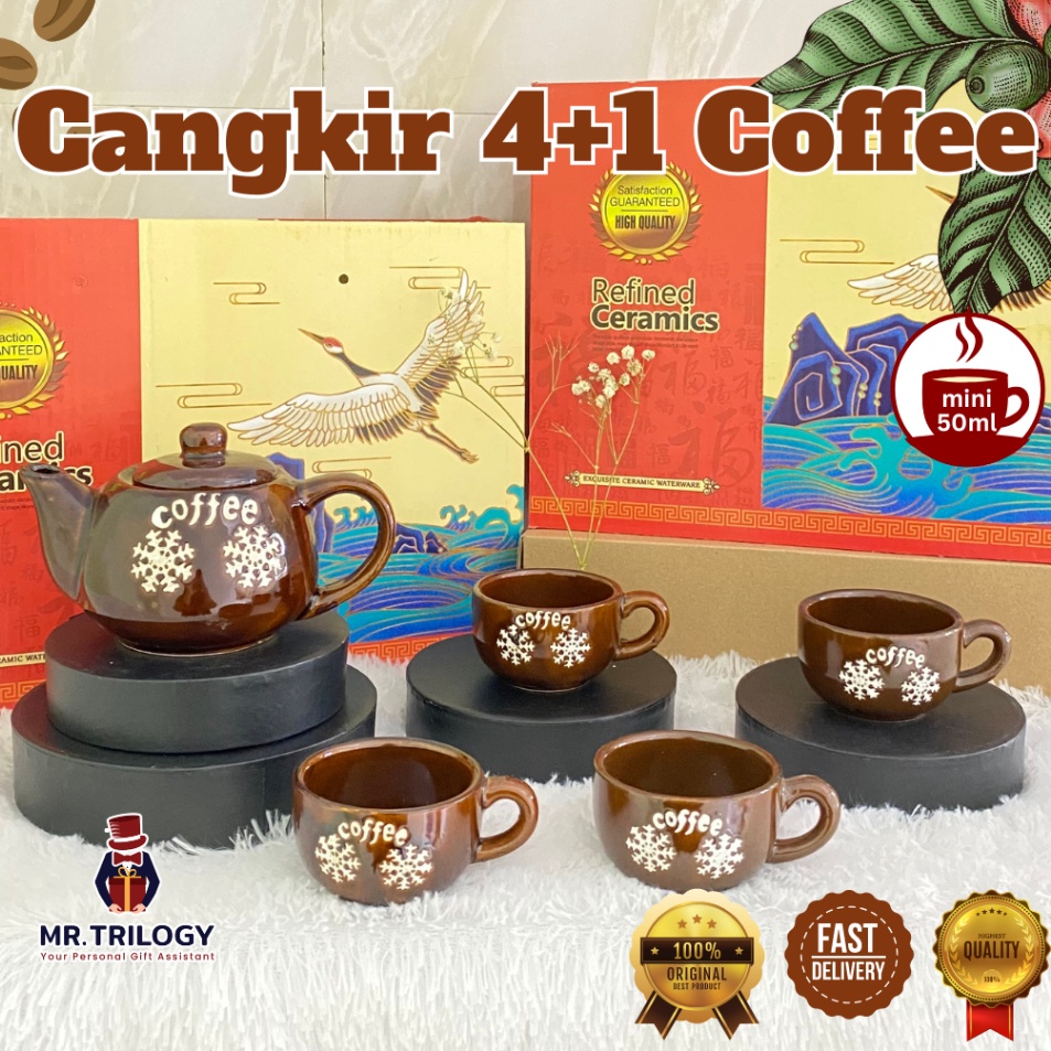 Souvenir Cangkir Teh Set COFFEE Teko Tea Pot Keramik Hampers Gelas Mug Kopi Chinese Tea Set Wedding 