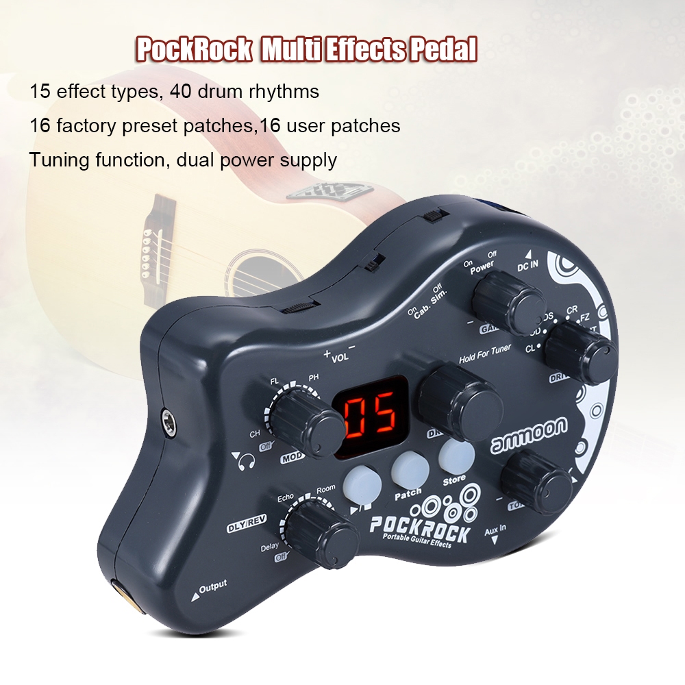 ammoon PockRock Portable Guitar Multi-effects Processor Effect Pedal 15 Effect Types 40 Drum Rhythms