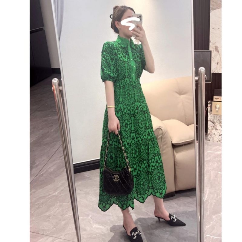 YS 58700 NELIANNA EMBROIDERED COTTON DRESS KATBOL KATUN BOLONG GAUN PANJANG LENGAN PENDEK BORDIR