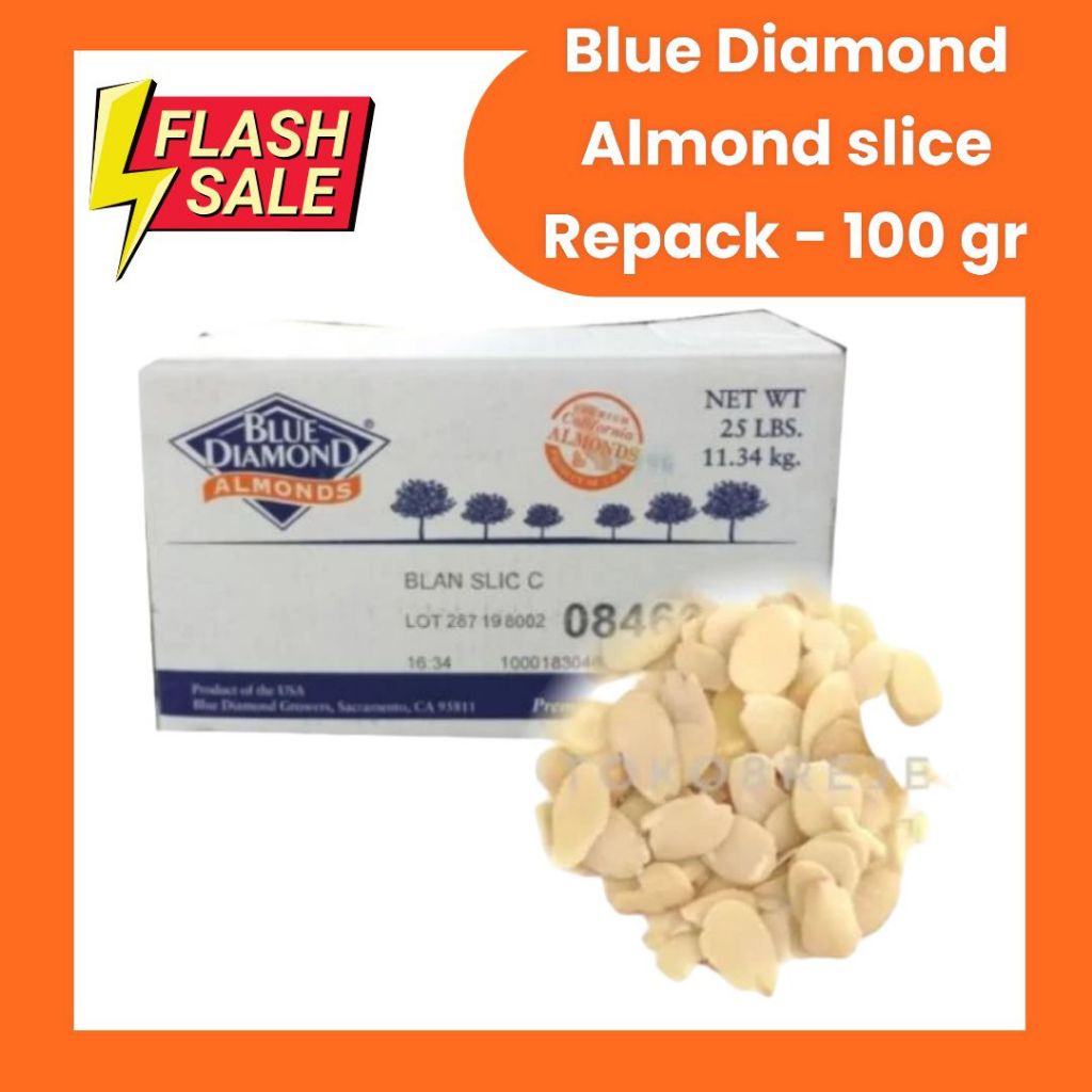 

100 GR Kacang Almond Slice Blue Diamond Kemasan Re-Pack 100 Gr