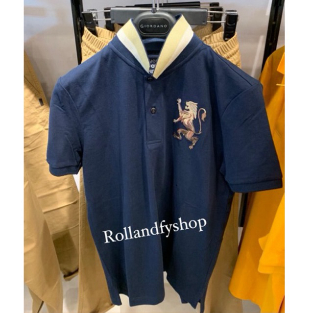 POLO SHIRT GIORDANO  3D LION SIGNATURE NAVY UNISEX MENS ORIGINAL NEW  |JASTIP| KAOS KERAH KAOS POLO 