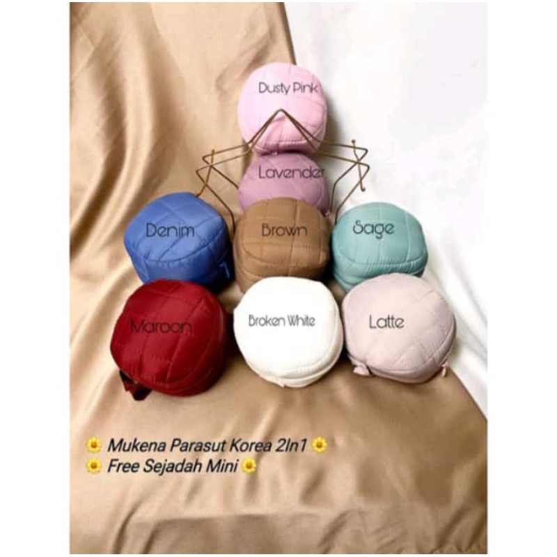 Mukena travel mini pouch terkecil/mukena parasut premium Korea free sajadah