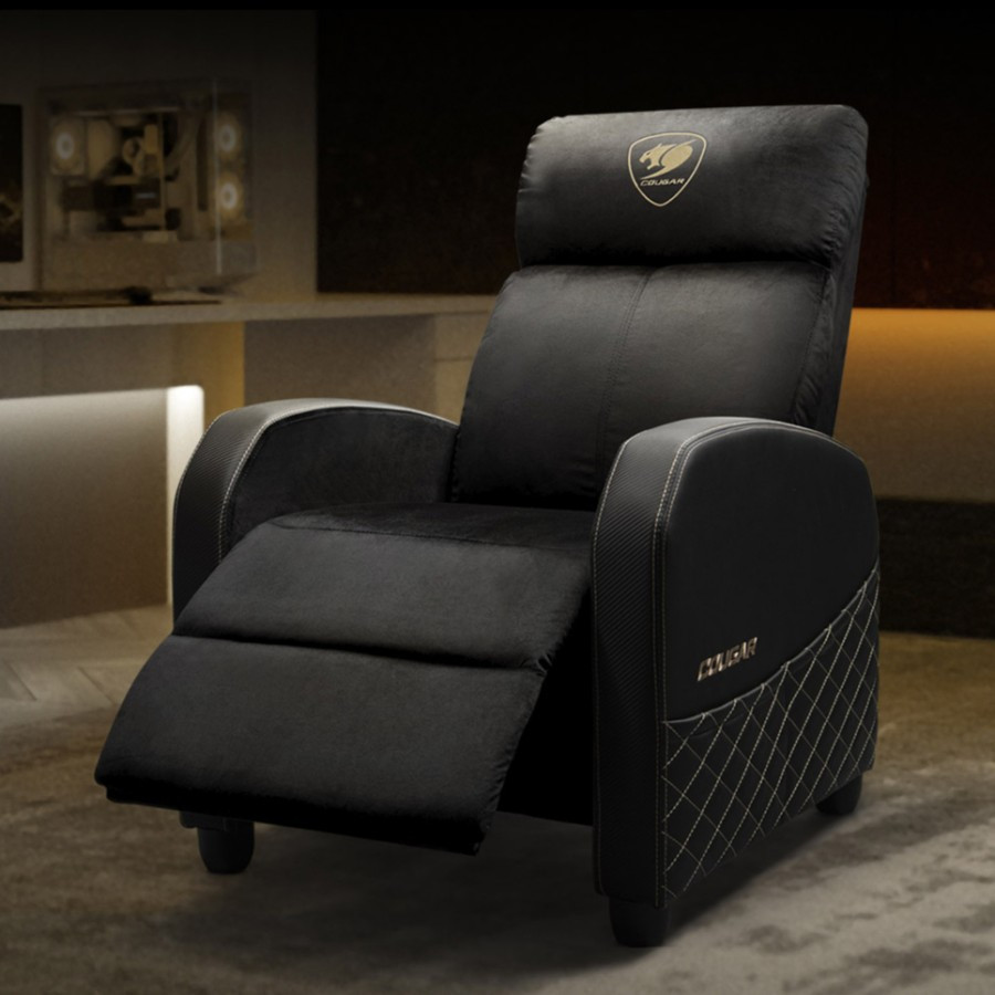 Cougar Ranger Elite Gold - Sofa Gaming Ergonomis dengan Dukungan Leher dan Sandaran Punggung 160 Derajat