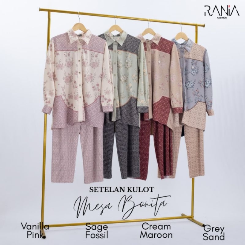 One Set Setelan Celana Kulot Plisket Motif Messa Bonita