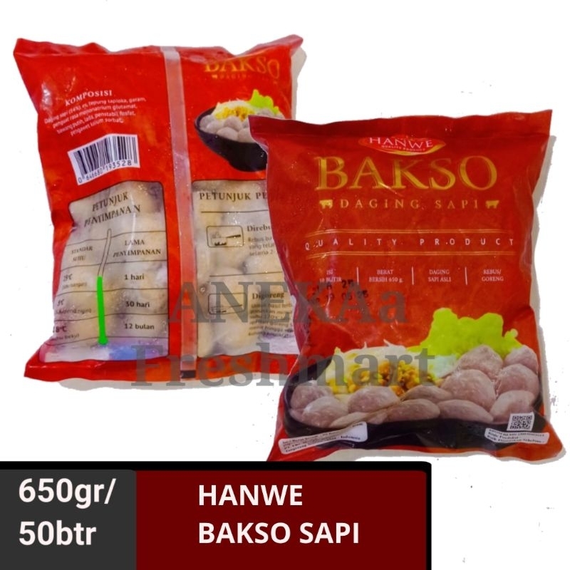 

HANWE BAKSO SAPI ASLI 50BUTIR/650GRAM BASO SAPI HAnWUE DAGING SAPI ASLI GOOD QUALITY