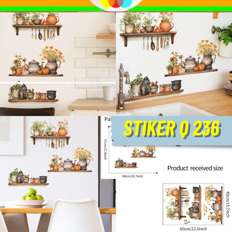 Wallsticker Wall Stiker Sticker Dinding Motif Gambar Rak Pot Bunga Daun Minimalis Lucu  Wallpaper Pa