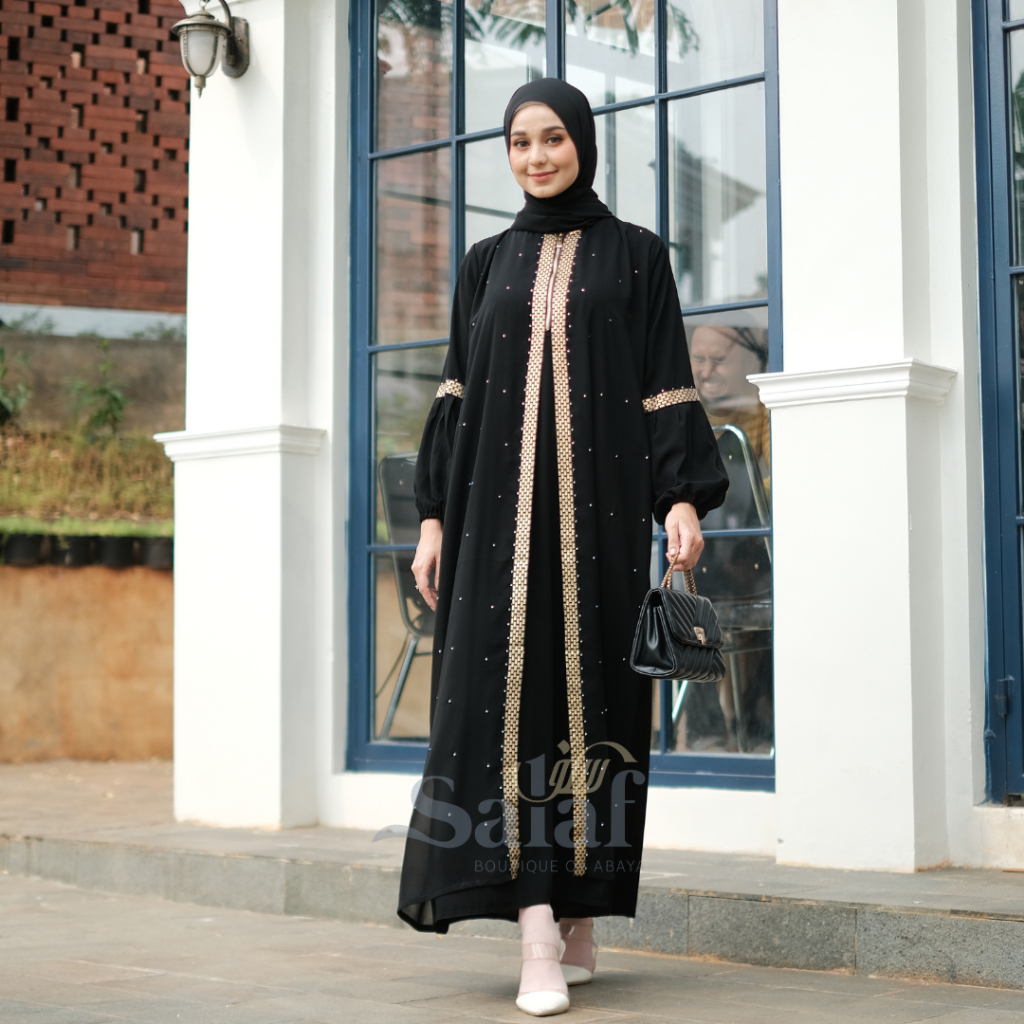 Gamis Hitam Turkey Abaya Saudi Bahan Jetblack Resleting Depan Busui-6