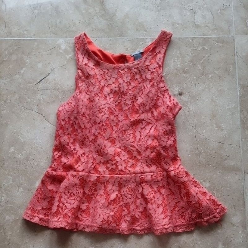 peplum atasan wanita warna orange peach flamingo