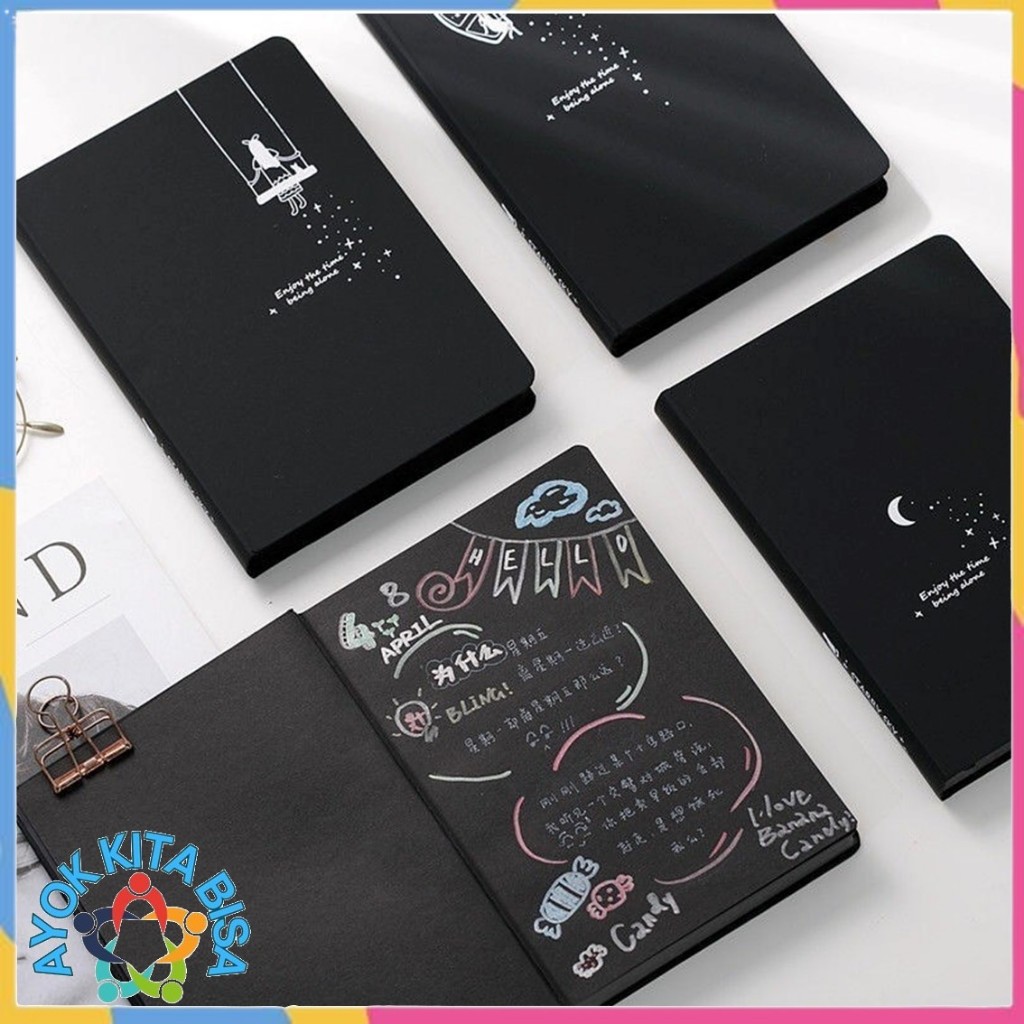 

AKB Buku Tulis Warna Hitam Isi 28 Lembar Buku Catatan Kertas Hitam Ukuran A6 A5 B5 Black Paper Plain Notebook DIY Scrapbook Agenda Foto Diary Kreatif