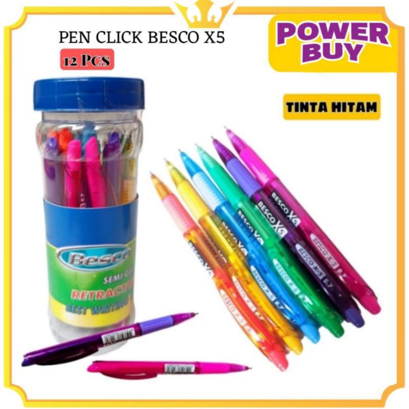 

12 Pcs Ballpoint Pen Toples Besco X-5/Pen Hitam/Pulpen Hitam