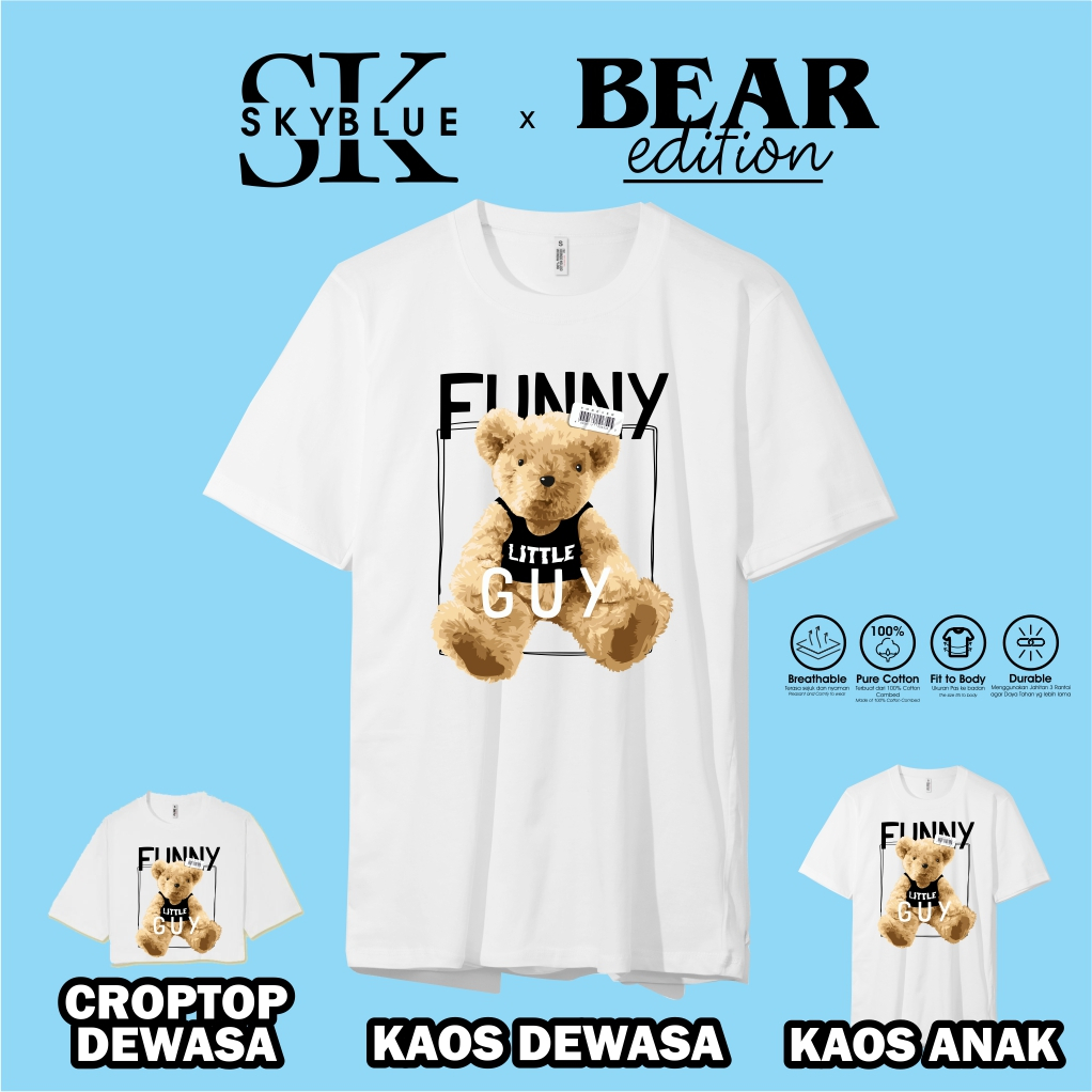 OFFICIAL SKYBLUE kaos baju atasan t shirt TEDDY BEAR FUNNY LITTLE GUY combed 30s oversize croptop co