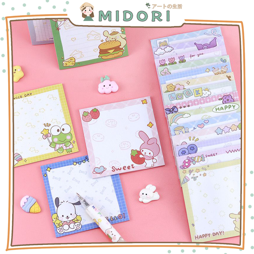 

[MIDORI] 80Lembar MEMO CARTOON CUTE KUROMI CINNAMOROLL MELODY HELLO KITTY POMPOMPURIN POCHACCO Memo Note Paper Notepad - C0051