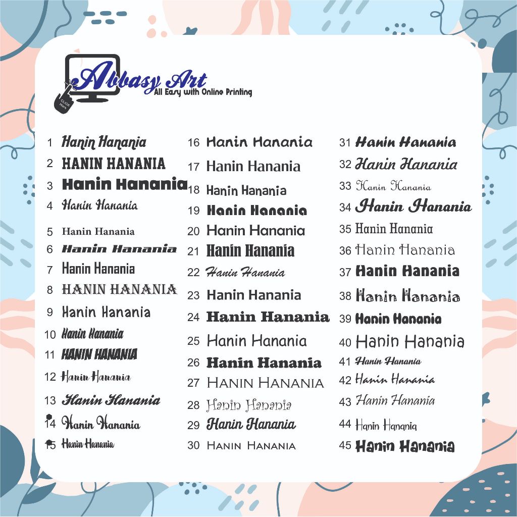 

Ay00! Stiker Nama Waterproof