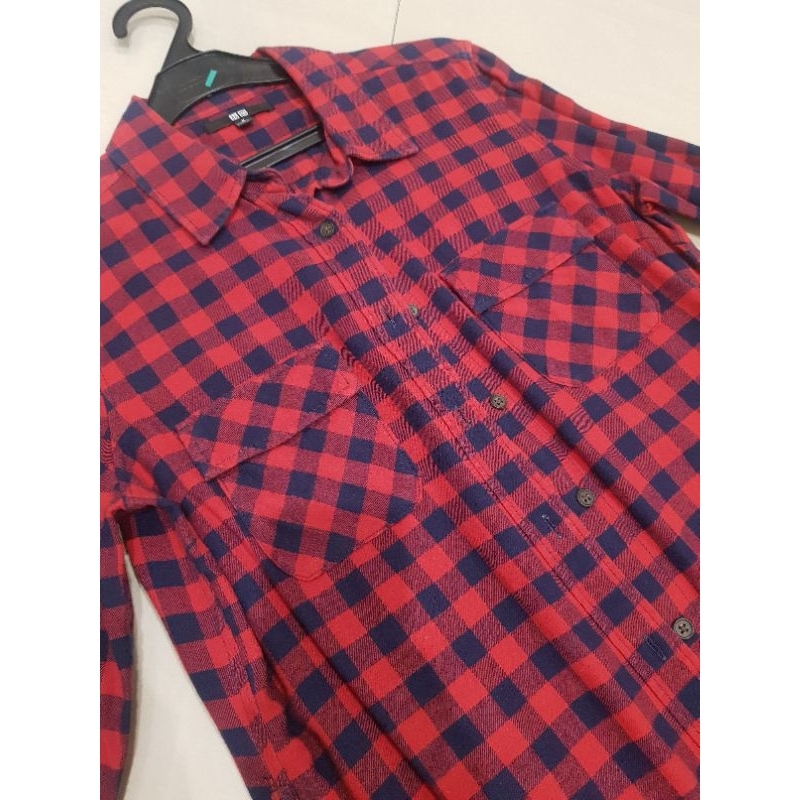 Baju dress terusan kemeja wanita kancing depan preloved Uniqlo