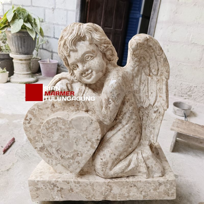 Makam Nisan Patung Malaikat & Patung Love Bahan batu Marmer Trotol Finishing Glossy Super Detail
