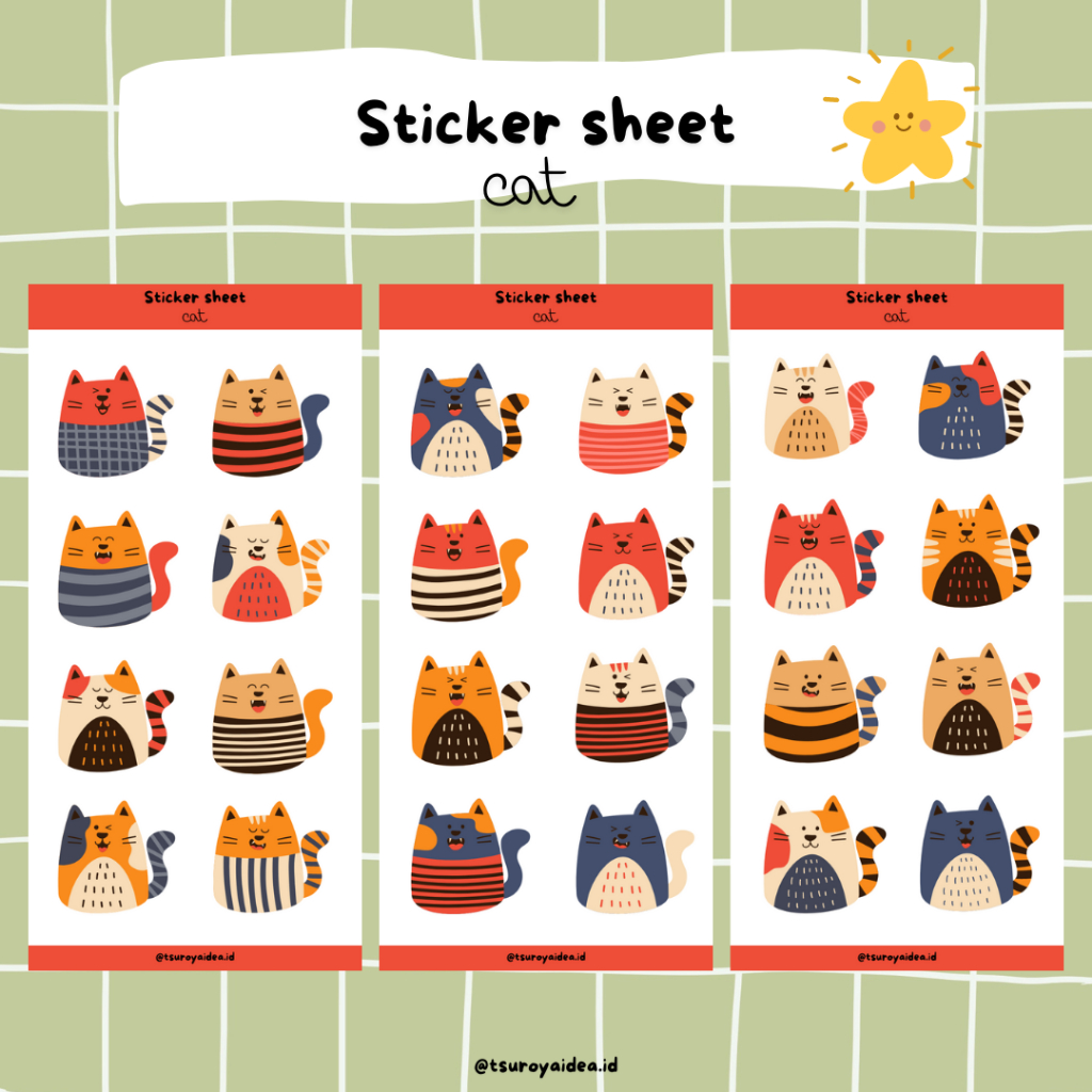 

SS012 - Cat Sticker Sheet, Sticker Journal Lucu Aesthetic