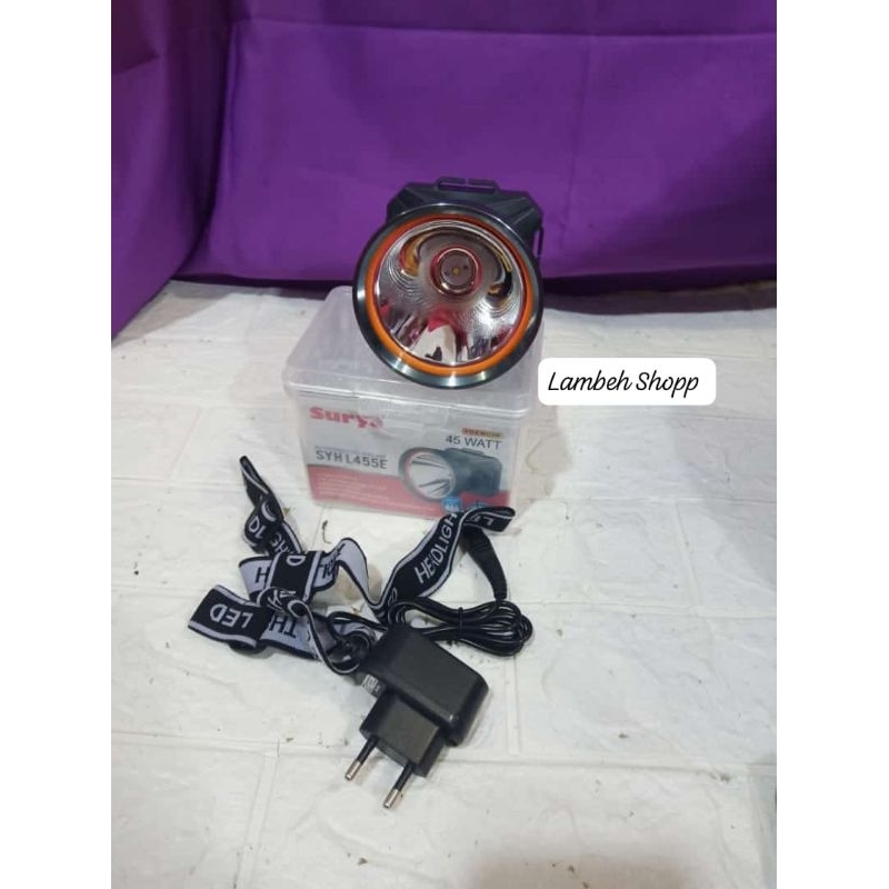 senter kepala syhl455e lihium premium 45 watt 
merk surya 
cahaya putih