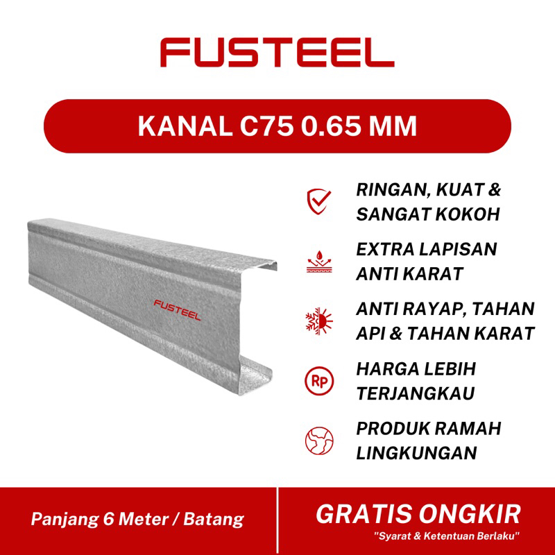 FUSTEEL Kanal C75 0.65 mm Truss Rangka Atap Baja Ringan Galvalum