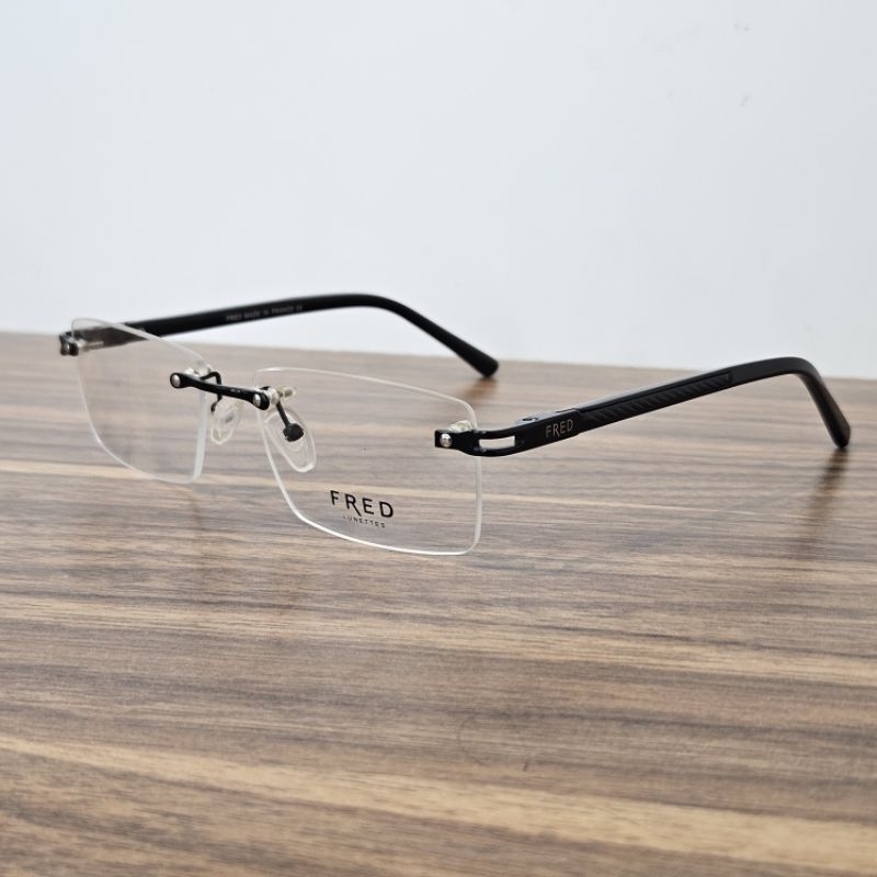 frame kacamata pria wanita fred frameless black grade original
