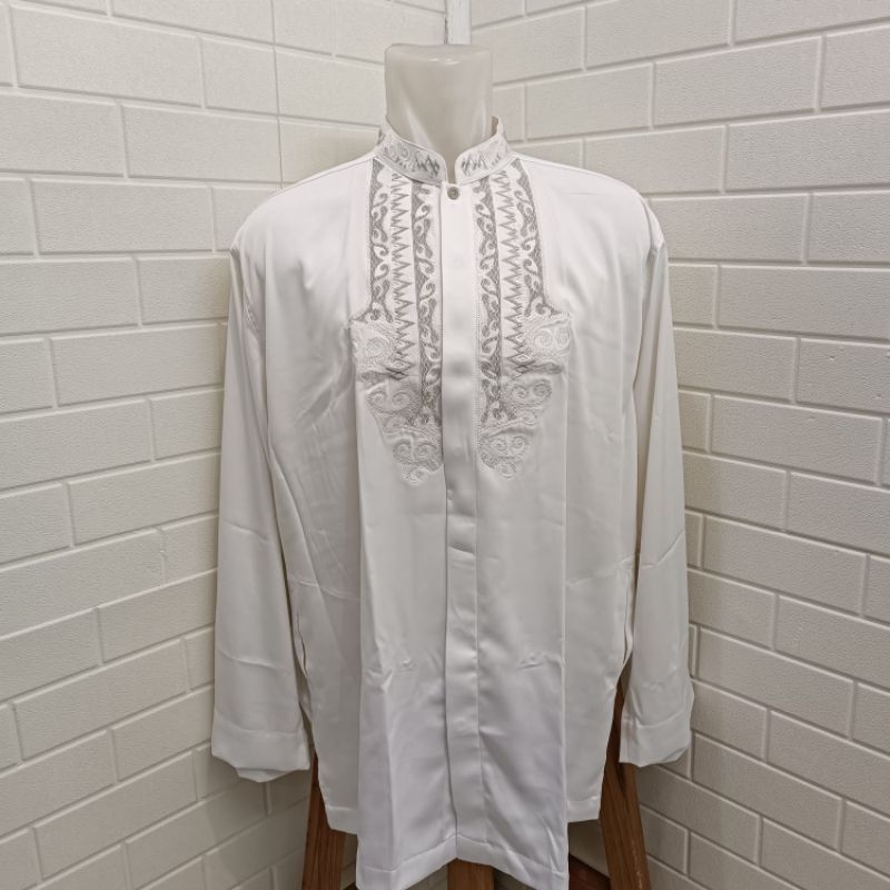 Baju Koko Busana Muslim Pria Misfalah Jumbo Big Size Exclusive Lengan Panjang Warna Putih dan Putih 