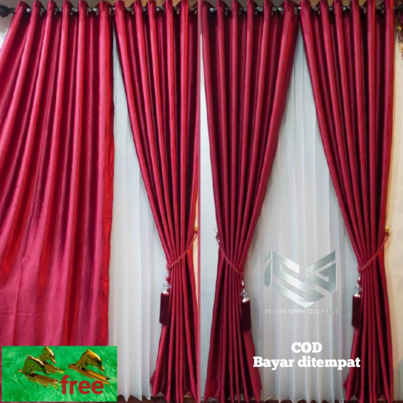 GORDEN JENDELA DAN PINTU MOTIF POLOS EMBOS WARNA MERAH MAROON