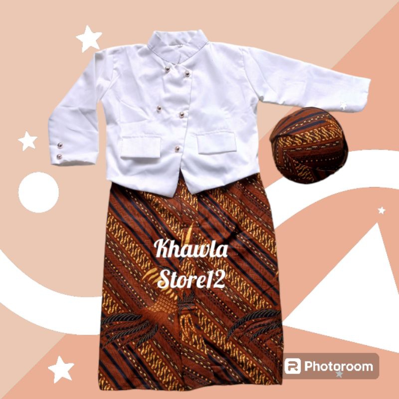 Setelan Beskap Premium Anak Laki/Baju Adat Anak/Motif Batik Coklat(Blangkon Solo)