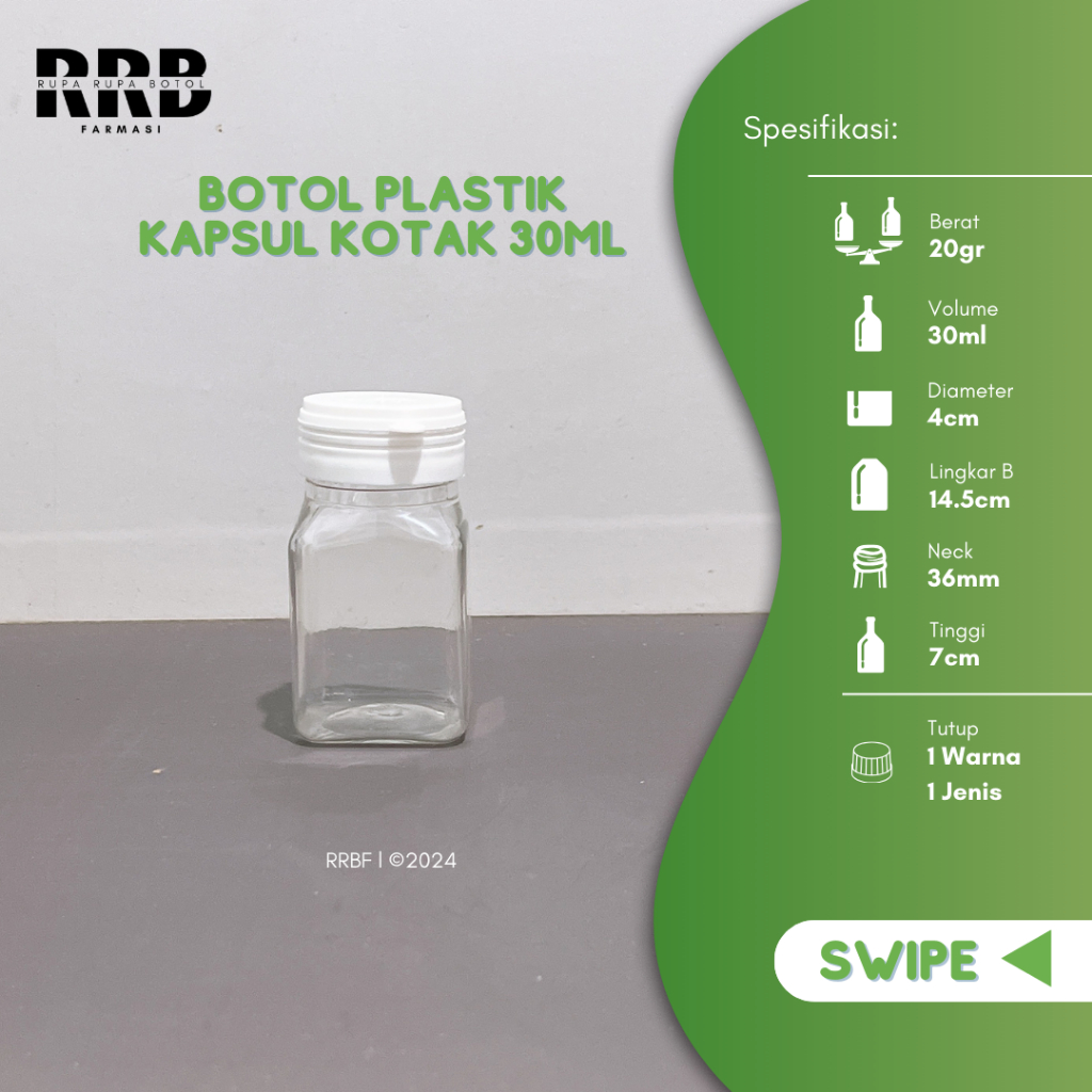 BOTOL KAPSUL KOTAK 30ML BENING BAHAN TEBAL BOTOL KAPSUL BENING BOTOL OBAT FLIPTOP