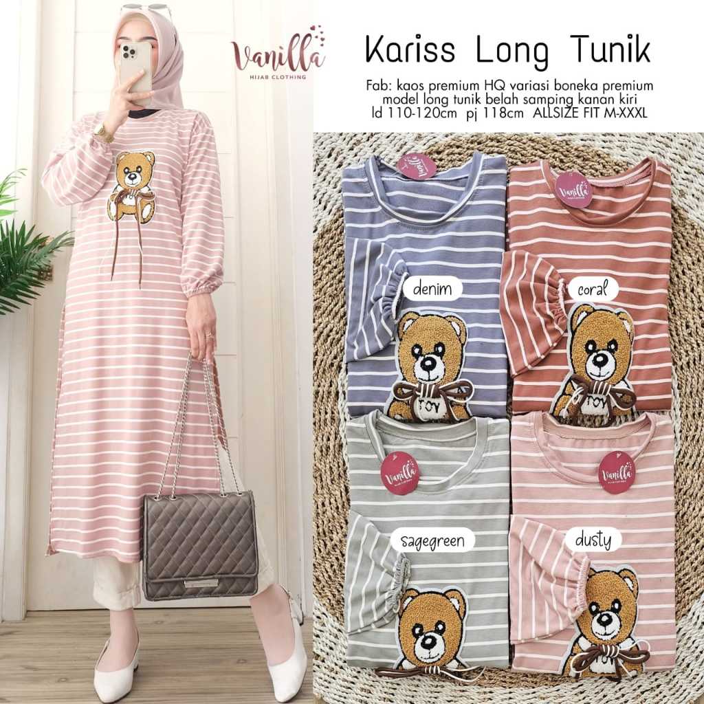 [NEW] KARISS LONG TUNIK ATASAN WANITA PESTA MEWAH CASUAL KAOS PREMIUM ORI BY VANILLA