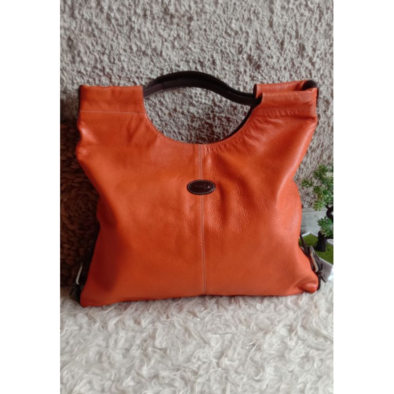 TODS two tone leather hand bag tas wanita  top handle second branded preloved di