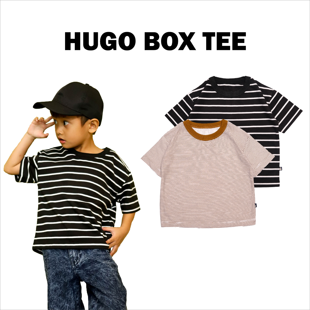 BDOSTORE | Hugo Box Tee | Kaos Oversized Anak Garis Garis |Kaos Lengan Panjang Anak Laki Laki & Pere