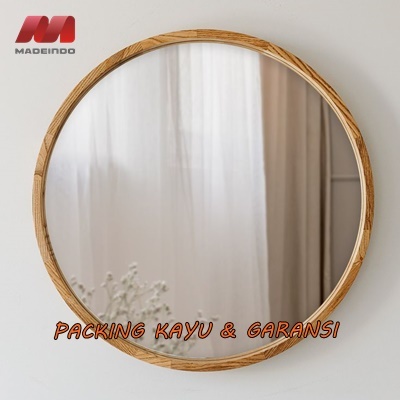 Cermin Lis Kayu Aesthetic Scandinavian Vintage Cermin Dinding Bingkai Frame Kayu Bulat Gantung Tempe