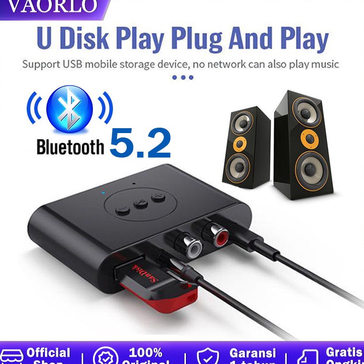 Bluetooth 52 Receiver Audio Stereo Flashdisk RCA 35mm AUX interface With Mic Untuk kit Amplifier Mob