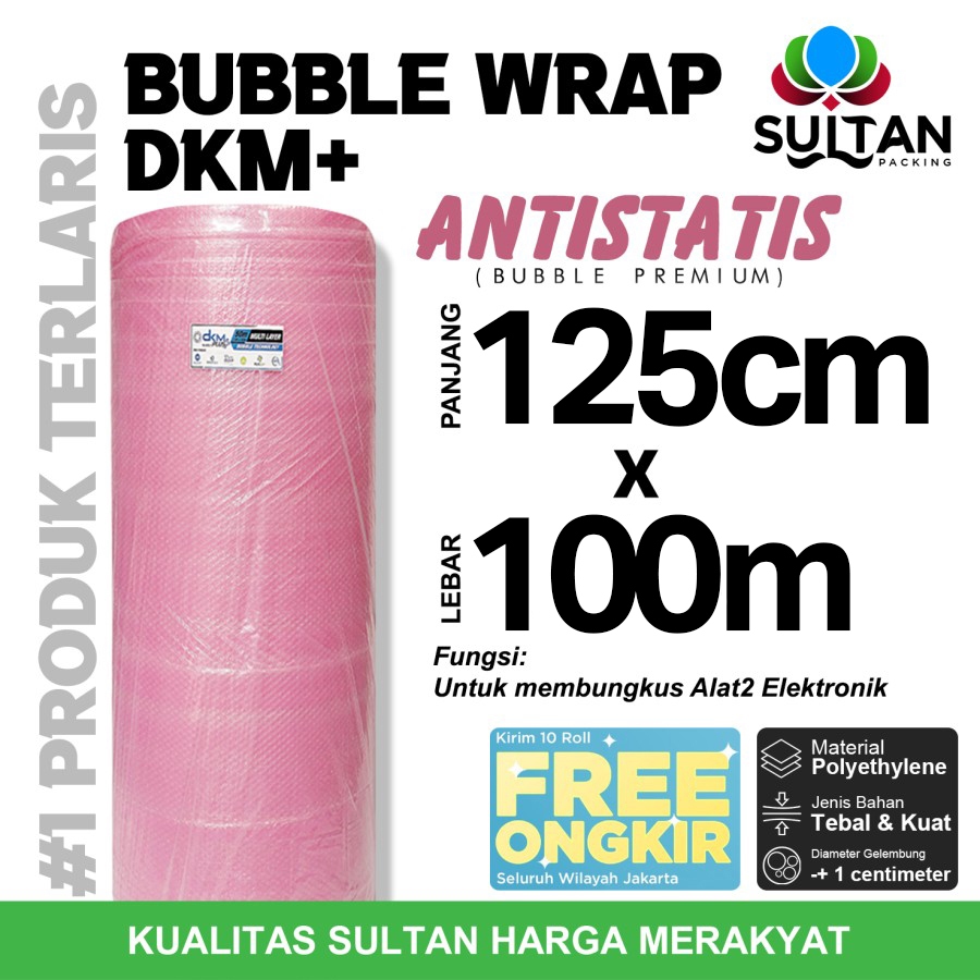

BUBBLE WRAP DKM+ ANTI STATIC 125CM X 100M - BUBBLE ANTI STATIS MERAH