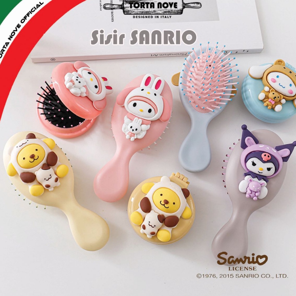 Sisir anak perempuan karakter lucu SANRIOjepang anti kusut Sisir lipat kaca bulat mini travel wanita