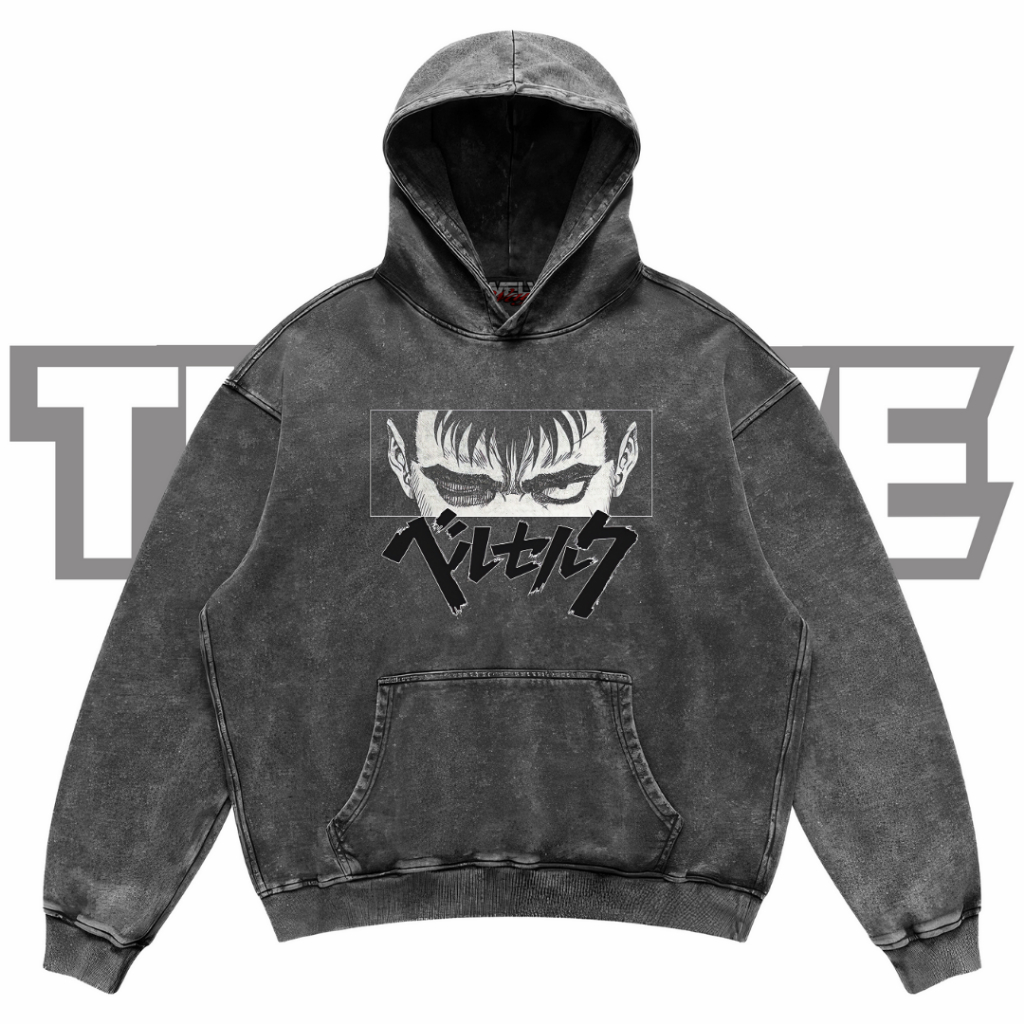 BERSERK Stone Washed Oversize Hoodie | Jaket Hoodie | Hoodie Berserk | Hoodie Anime Unisex