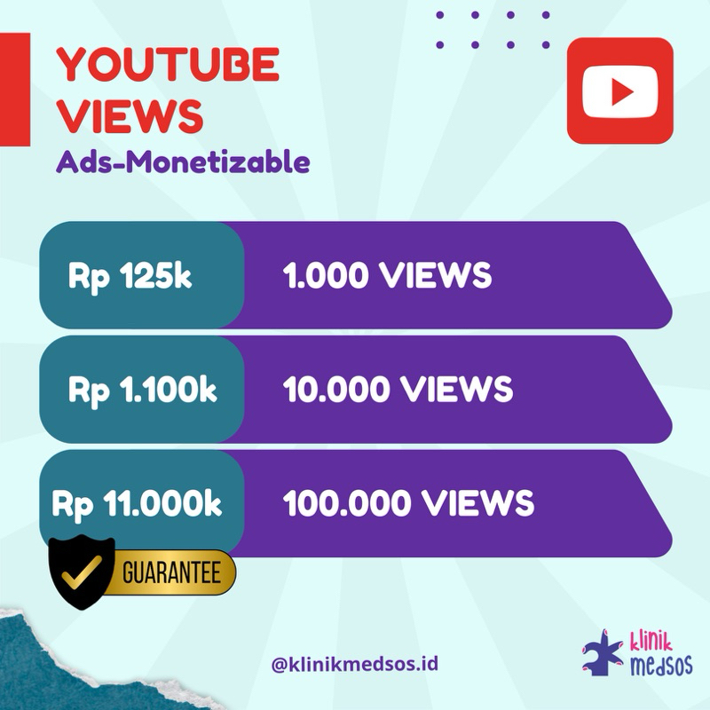 Youtube Views Premium Ads Monetizable - Jasa Digital Marketing - Sosial Media Optimization - Cocok B