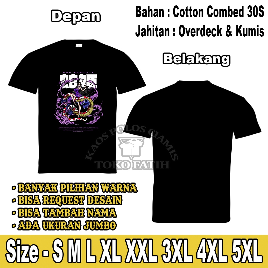 Tshirt Kaos Dewasa Anime One Piece Portgas Boa Hancock Lengan Pendek Combed 30S