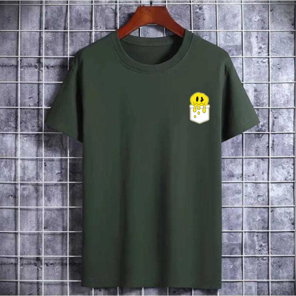 Kaos Simpel Logo Smile Hijau Army Pria Wanita / Kaos Distro Simpel / Baju Kaos Distro Premium / Sunk