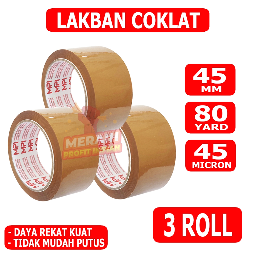 

3 PCS - Lakban Coklat 45 mm x 80 yard - Lakban Packing - Lakban MPI