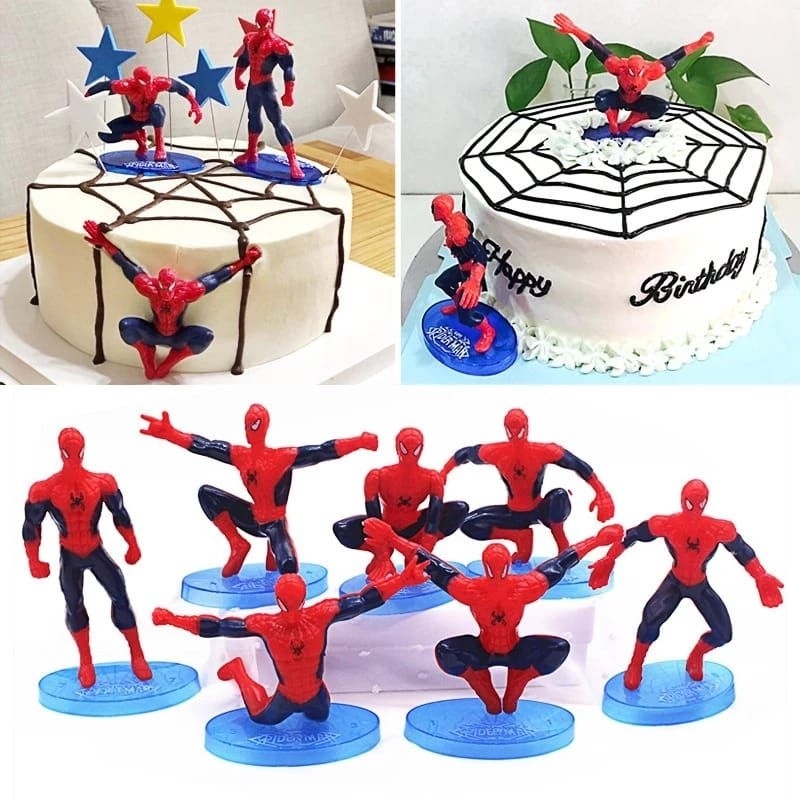 {JY} Pajangan Kue Ulang Tahun Spiderman 1 set Isi 7 Pcs / Hiasan Kue Spiderman / Dekorasi Kue Ulang 