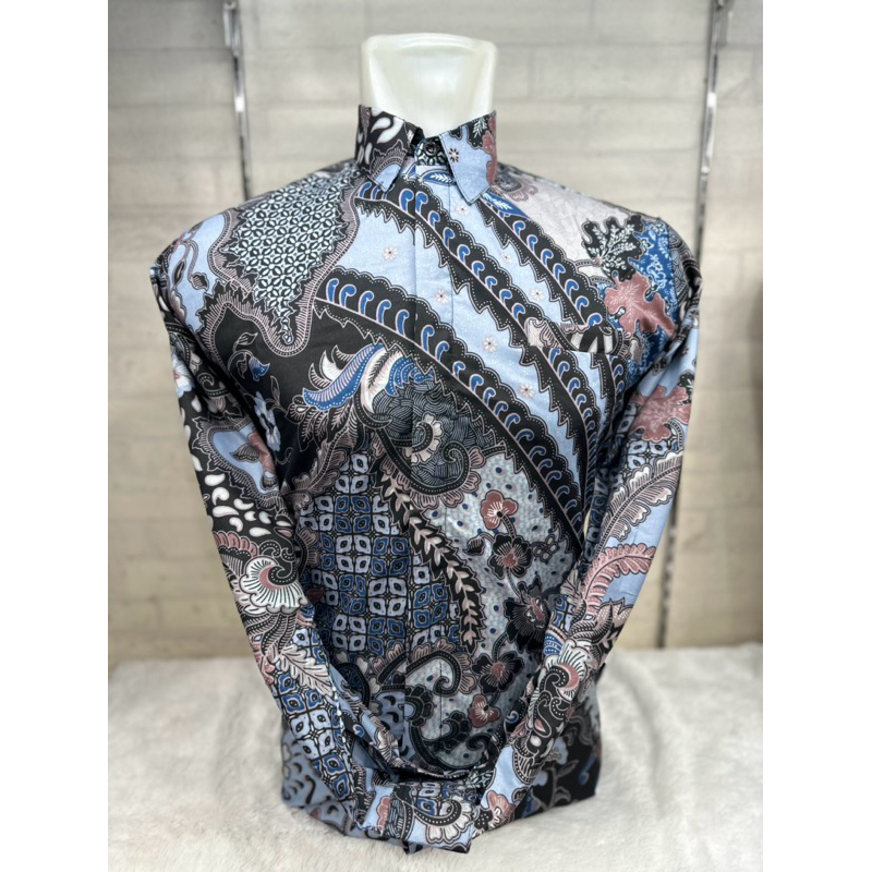 batik pria lengan panjang lapis(furing) warna biru langit