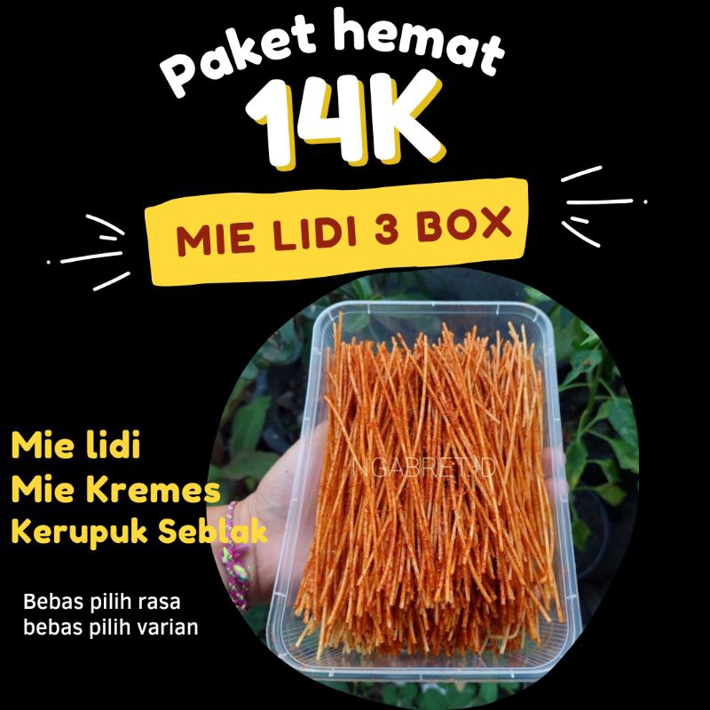 

PAKET HEMAT ISI 3 PCS MIE LIDI KEMASAN BOX 500 ML MIE LIDI PEDAS DAUN JERUK