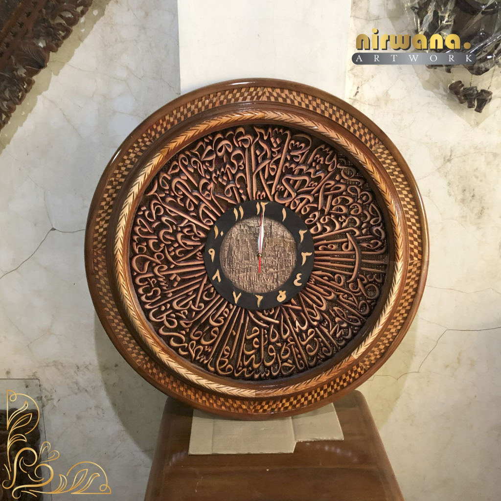 Jam Dinding kayu mahoni minimalis diameter 75cm