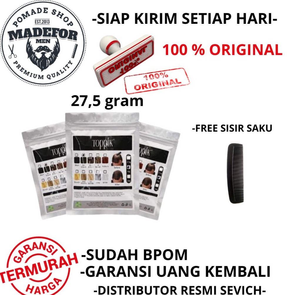 ptu46 TOPPIK HAIR FIBER 275 ISI ULANG GRAM ORIGINAL TOPPIK PENEBAL RAMBUT FREE SISIR SAKU ORIGINAL